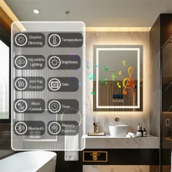 LED-vannitoapeegel bluetooth-kõlari ja uduvastase funktsiooniga