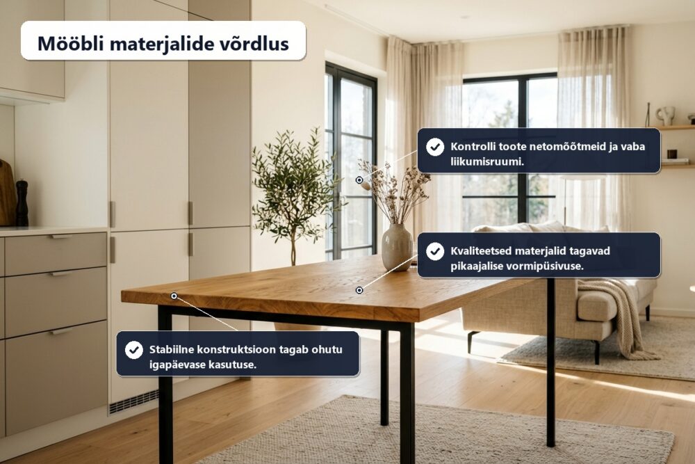 Mööbli materjalide võrdlus: kuidas valida kestev mööbel | E-pood Tootemaailm mööbli materjalid – täispuit, mdf ja mööbliplaat kaasaegses interjööris