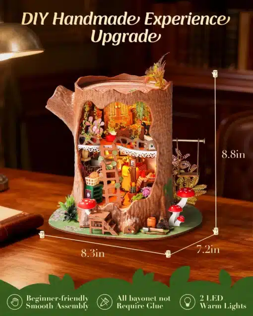 Miniatuurse puumaja meisterdamiskomplekt LED-valgustusega | E-pood Tootemaailm Miniatuurse puumaja meisterdamiskomplekt LED-valgustusega