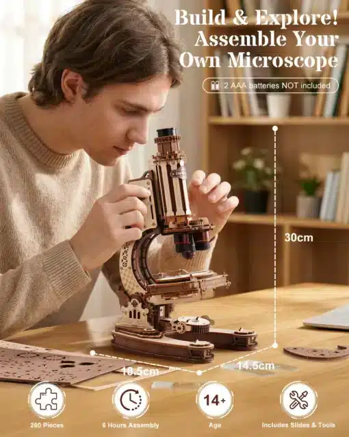 Puidust 3D-pusle – töötav mikroskoop, 260 detaili | E-pood Tootemaailm Puidust 3D-pusle – töötav mikroskoop, 260 detaili