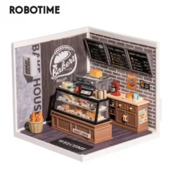 Robotime'i miniatuurne pagaripood saiakeste vitriini, kohvimasina, punase mikseri ja leivakorviga