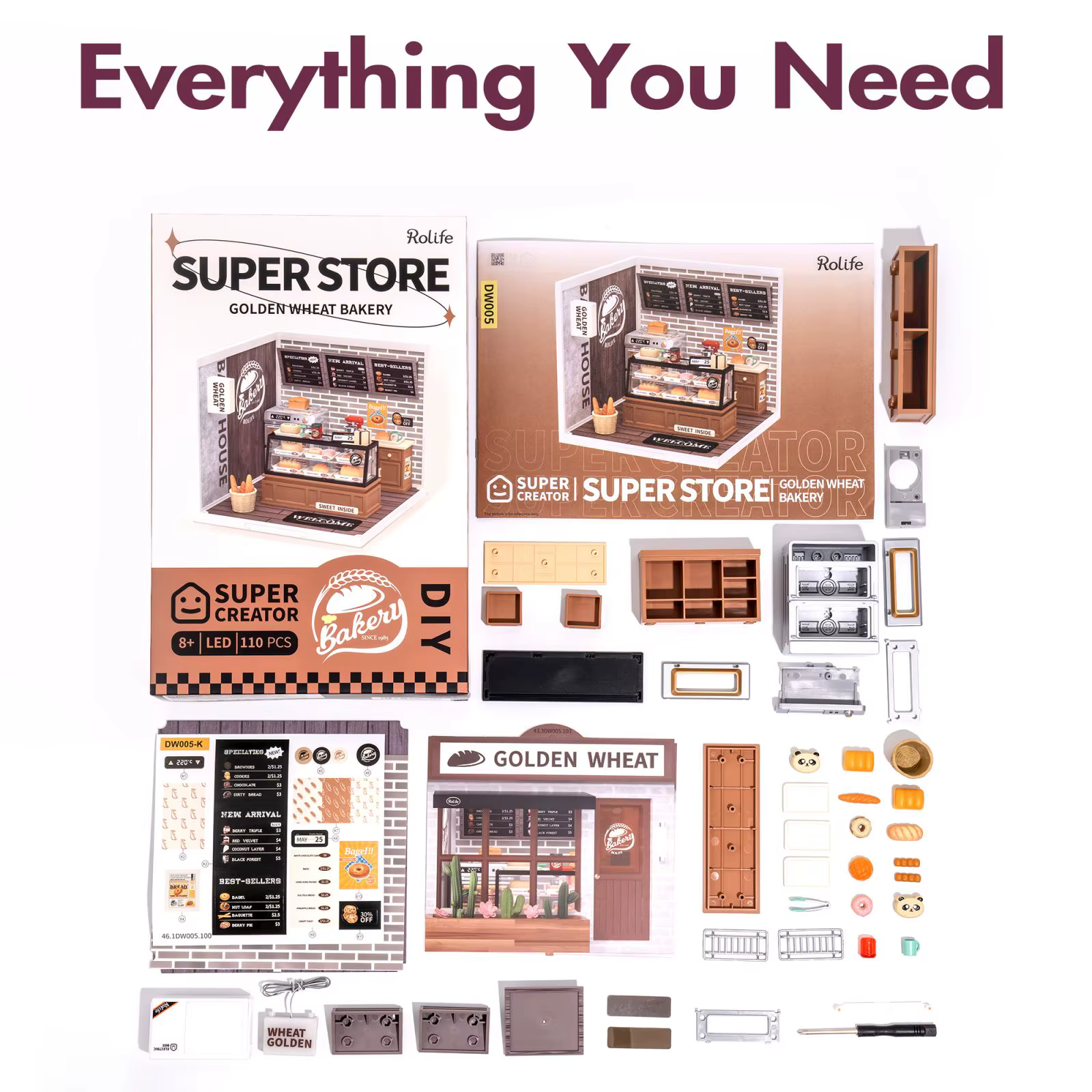 Rolife Super Store Golden Wheat Bakery DIY minimaja ehituskomplekt LED-valgustuse ja 110 detailiga