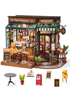 Puidust miniatuurse bistroo meisterdamiskomplekt, 297 osa