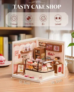 Tasty Cake Shopi 115-osaline miniatuurne koogipood vitriinide ja kookidega, mõõtmed 16,3 × 16,3 × 15,2 cm