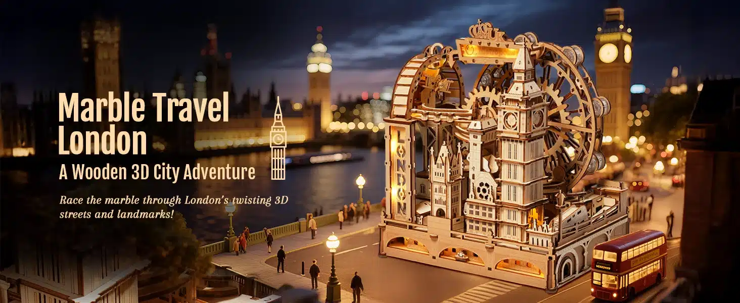 Puidust 3D kuulirada Marble Travel London Londoni vaatamisväärsuste ja punase bussiga