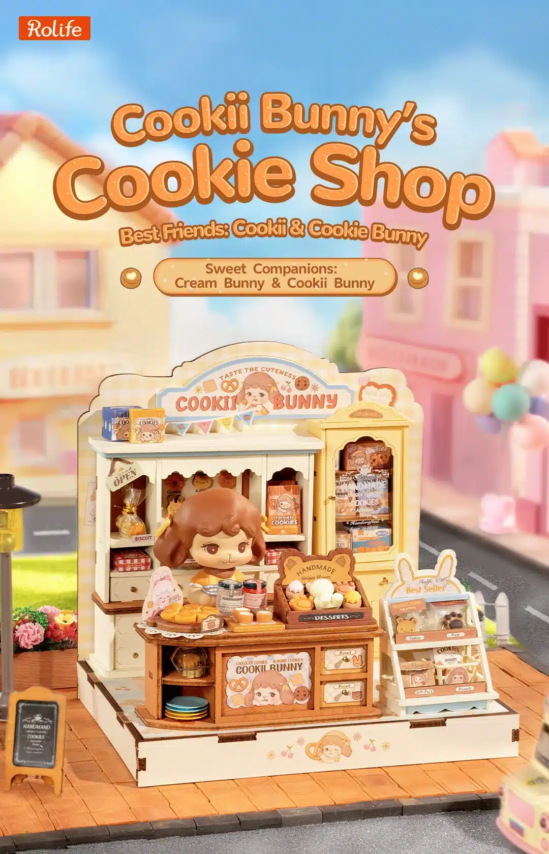 Rolife Cookii Bunny’s Cookie Shop miniatuurne küpsisepood jänesefiguuri ja maiustustega