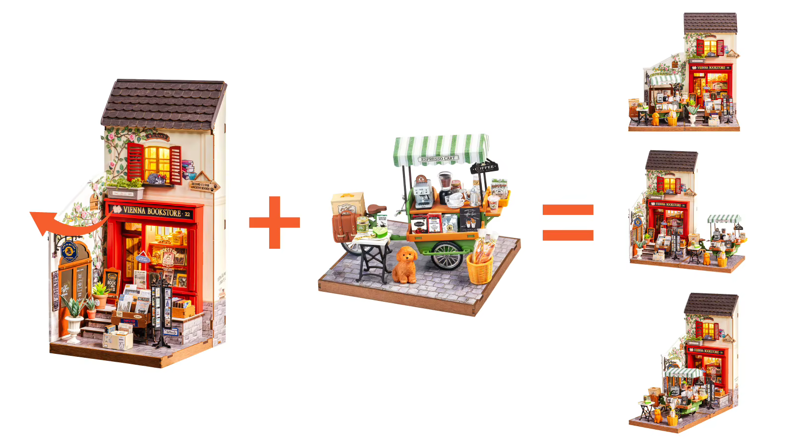 Puidust miniatuurse raamatupoe ehituskomplekt, 290 osa