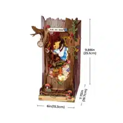 Alice Imedemaal teemaline kolmemõõtmeline raamaturiiulidekoratsioon mõõtudega 25,1 × 15,3 × 19,7 cm