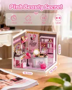 Pink Beauty Secret 115-osaline kosmeetikapoe puslekomplekt, vanusele 14+, mõõtudega 16,3 × 16,3 × 15,2 cm