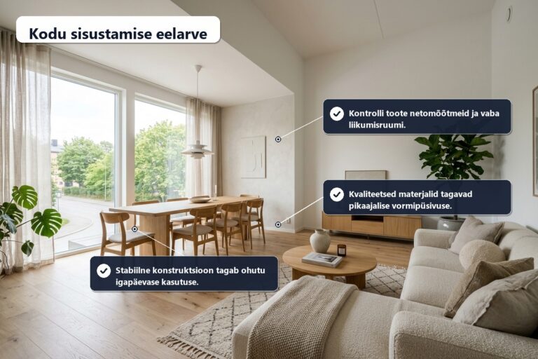 Kodu sisustamise eelarve ja plaan: kuhu investeerida | E-pood Tootemaailm kodu sisustamine – elutoa ja sööginurga läbimõeldud mööblikomplekt