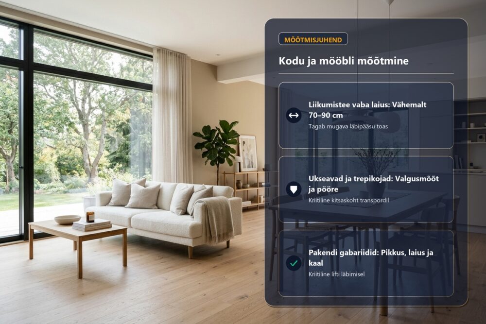 Mööbli mõõtmise juhend: kuidas mõõta kodu enne ostu | E-pood Tootemaailm Kodu ja mööbli mõõtmise juhend: liikumisteede, ukseavade ja pakendite kontroll enne ostu