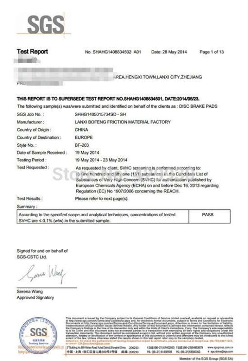 SGS testiaruanne jalgratta piduriklotside kohta