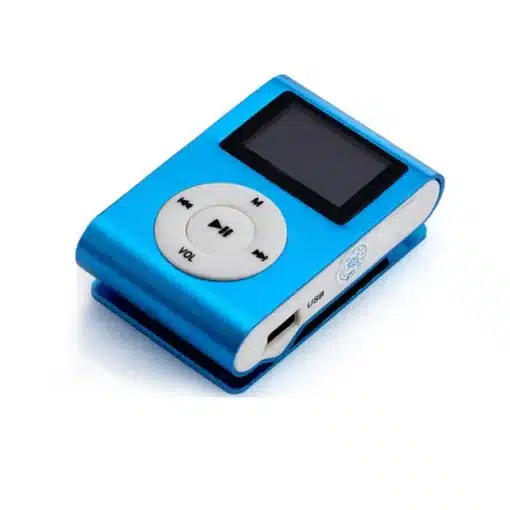 sinine kompaktne mp3-mängija ekraani ja nuppudega