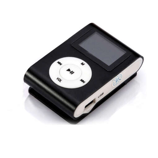 kompaktne must mp3-mängija valge juhtpaneeliga