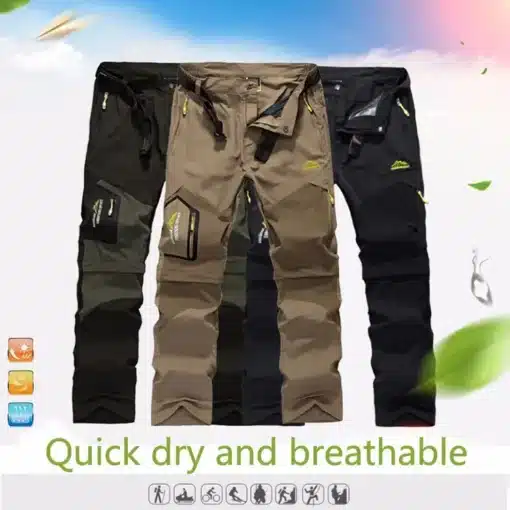 Matkapüksid meestele | E-pood Tootemaailm Kolm erinevat värvi matkapüksid meestele, mis on valmistatud hingavast ja kiiresti kuivavast materjalist. Püksid on saadaval mustas, pruunis ja rohelises toonis, sobivad matkajale. Pükstel on lukuga taskud ja tugevad õmblused, mis annavad sportliku ja vastupidava ilme, sobivad ideaalselt välitingimustesse.