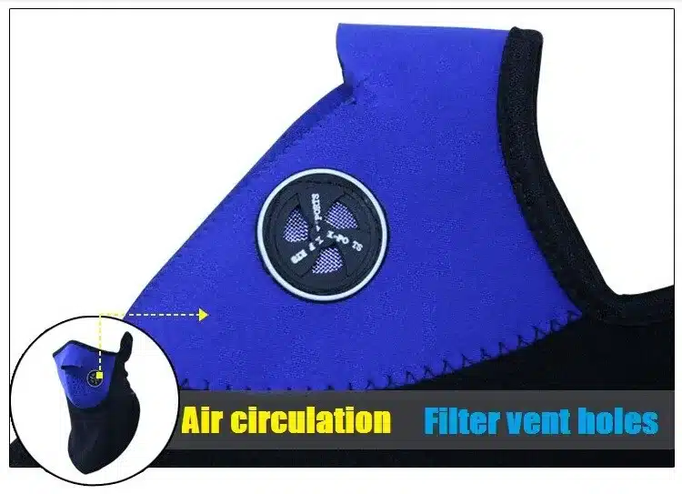 sinine ja must sall-mask koos ventilatsiooniavaga