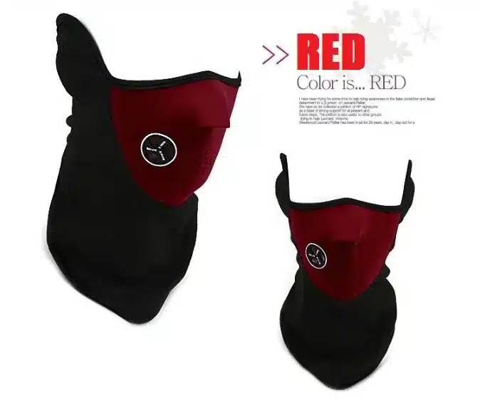 must ja punane sall-mask sportimiseks, ventileerimisavaga