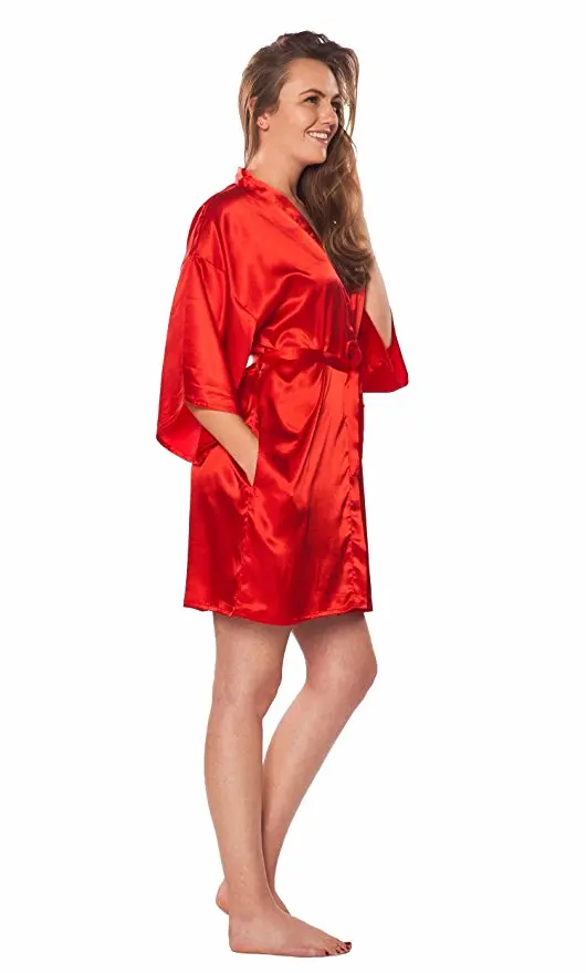 punane siidist kimono-tüüpi hommikumantel naisele