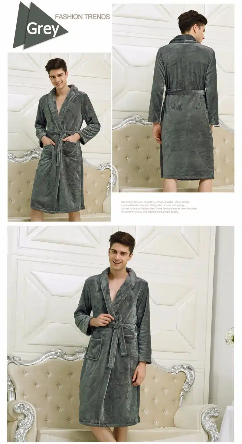 On Sale Men Women Luxury Winter Bathrobe Mens Warm Silk Flannel Long Kimono Bath Robe Male Bathrobes Lovers Night Dressing Gown 28