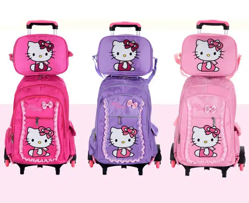 Hello Kitty 2-osaline ratastega reisi- või koolikott | kujundav pilt e-kaubamaja pildikogust
