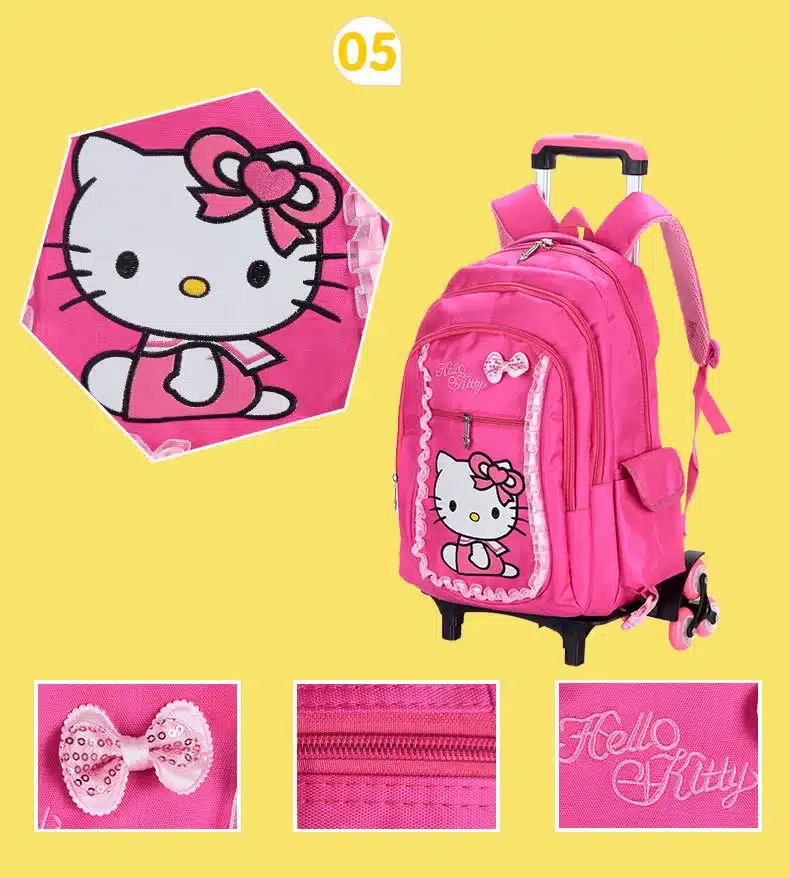 Hello Kitty 2-osaline ratastega reisi- või koolikott | kujundav pilt e-kaubamaja pildikogust