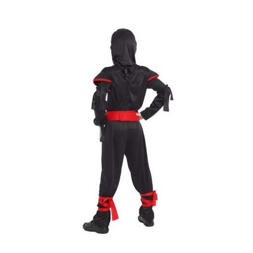 must ja punane ninja-kostüüm poistele, kapuutsiga ja vööga