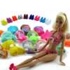 barbie nukk rannariietes koos värviliste aksessuaaride ja jalanõudega