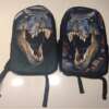kaks seljakotti dinosauruse pildiga