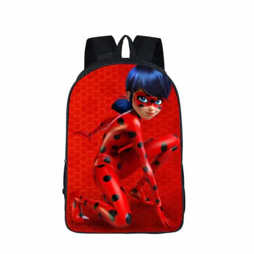 punase ja musta mustriga koolikott anime tegelase pildiga
