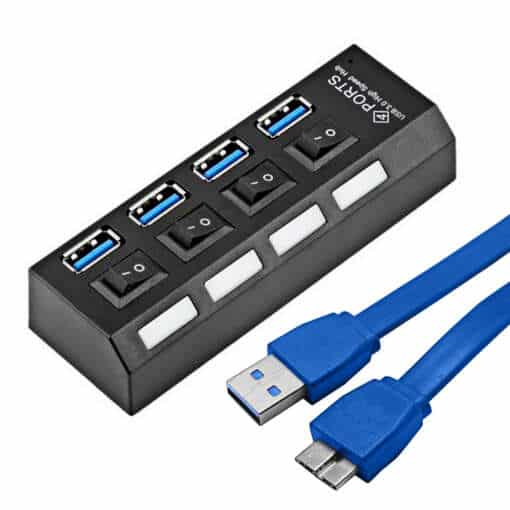 must nelja USB pordiga jagaja koos sinise kaabliga