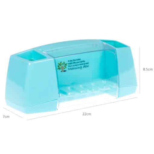 helesinine plastist hambaharjade hoidja mõõtudega 22x7x8,5 cm