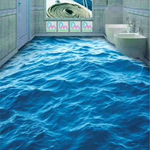 sinine 3D lainetega kate vannitoas, mis loob vee illusiooni