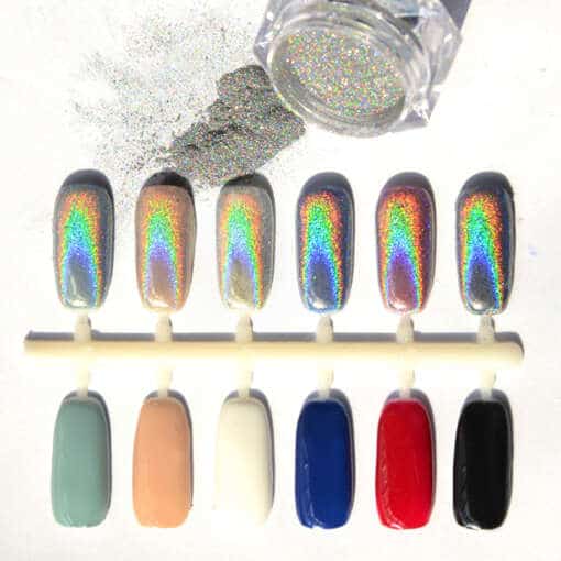 hologrammiefektiga küünte pigment-pulber koos erinevate värviliste küünetippidega