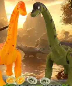 kollane ja roheline dinosaurus, mis munevad plastikust mune