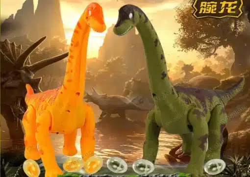 kollane ja roheline dinosaurus, mis munevad plastikust mune