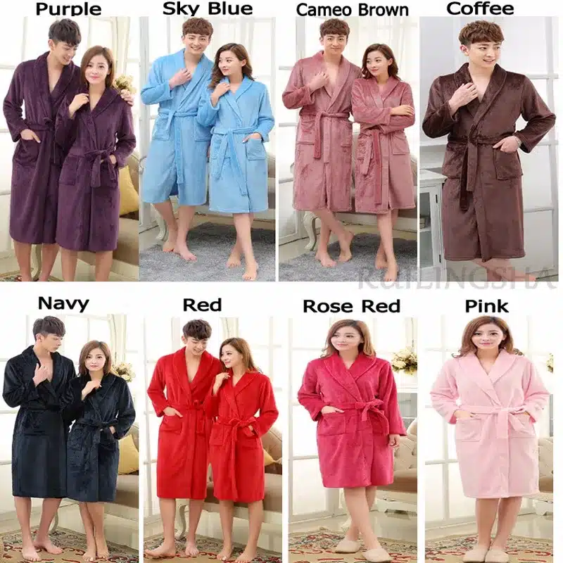 On Sale Men Women Luxury Winter Bathrobe Mens Warm Silk Flannel Long Kimono Bath Robe Male Bathrobes Lovers Night Dressing Gown 2