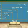 erineva suurusega põrandakatete mõõtmete diagramm sinisel taustal