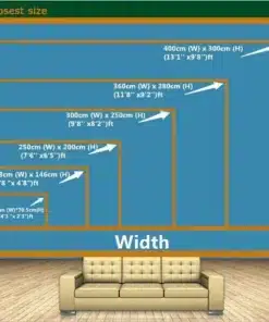 erineva suurusega põrandakatete mõõtmete diagramm sinisel taustal