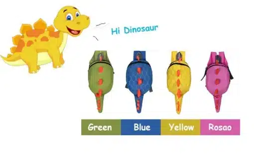 neli värvilist dinosauruse kujulist seljakotti lastele