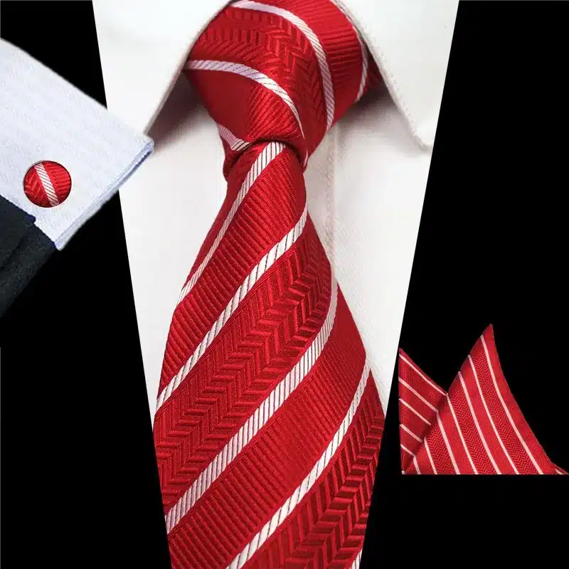 RBOCOTT Classic 8cm Tie Set For Men Silk Jacquard Woven Plaid Ties Handkerchief Cufflinks Set Mens Striped Wedding Necktie 13