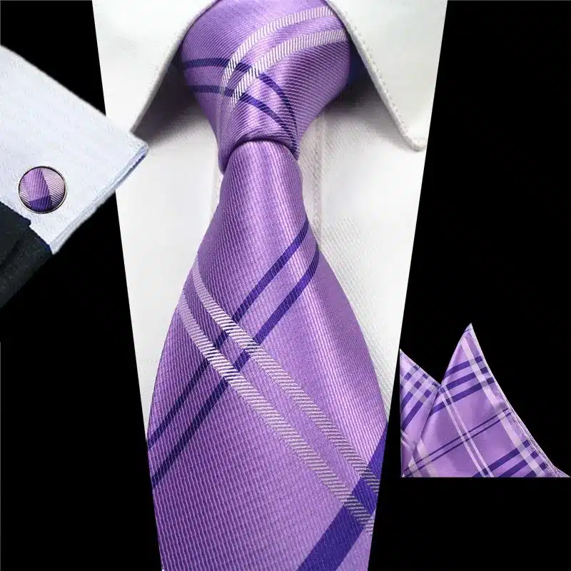 RBOCOTT Classic 8cm Tie Set For Men Silk Jacquard Woven Plaid Ties Handkerchief Cufflinks Set Mens Striped Wedding Necktie 14