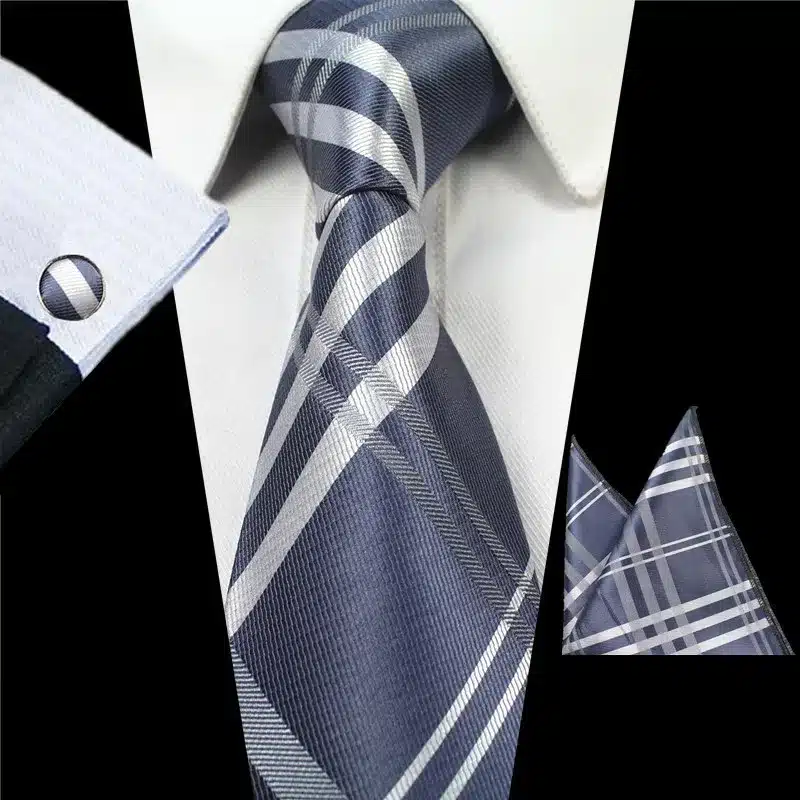 RBOCOTT Classic 8cm Tie Set For Men Silk Jacquard Woven Plaid Ties Handkerchief Cufflinks Set Mens Striped Wedding Necktie 15