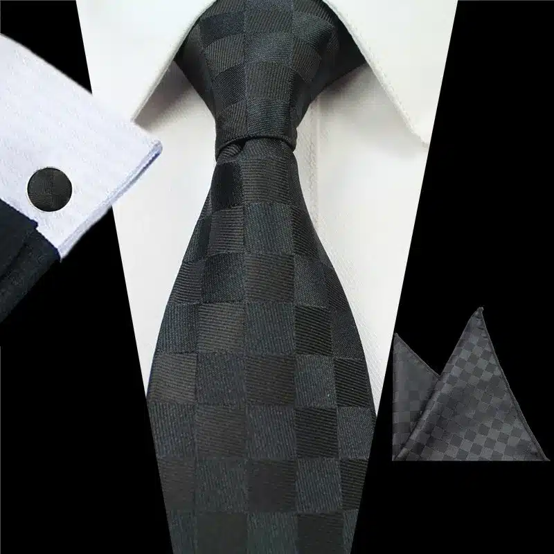 RBOCOTT Classic 8cm Tie Set For Men Silk Jacquard Woven Plaid Ties Handkerchief Cufflinks Set Mens Striped Wedding Necktie 22