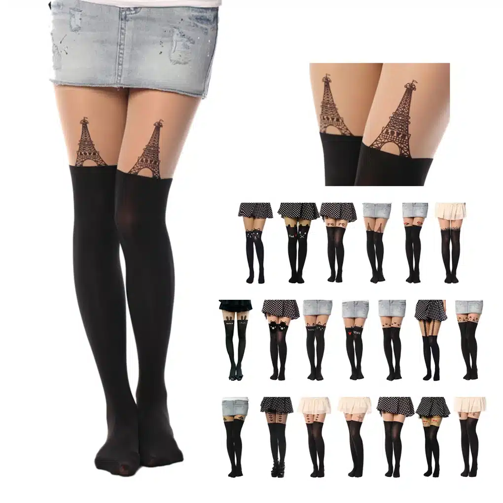 New Sexy Girl's Pantyhose Design Pattern Printed Tattoo Stockings Cat shape 20 Style Sheer Pantyhose Mock Stockings Tights 90cm 8