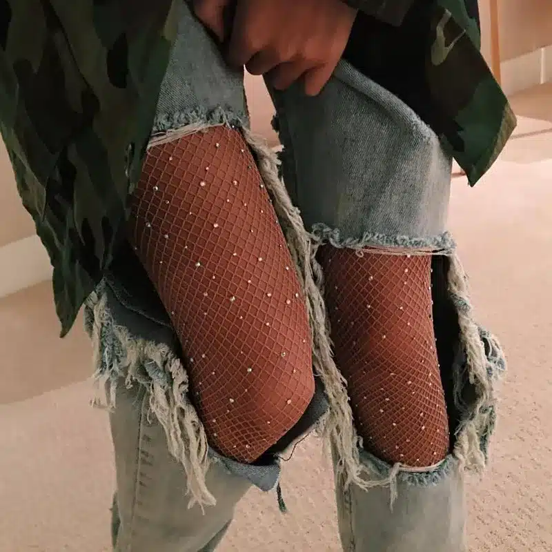 Women Sexy Crystal Rhinestones Fishnet Tights Female Slim Sexy Stockings Charm Pantyhose Club Party Hosiery 2017 New 11