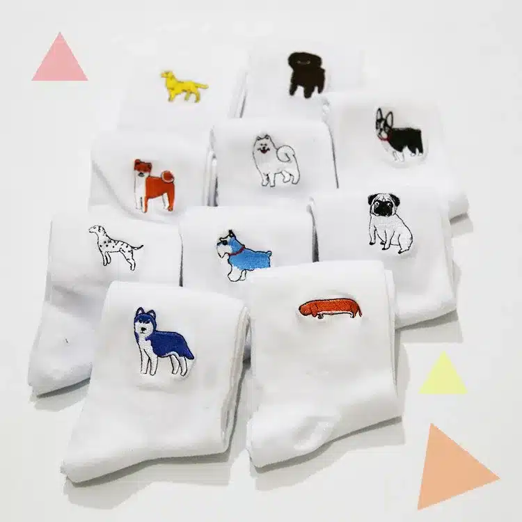cute animal husky embroidery women cotton white socks lovely dog Jacquard female pure color socks funny kawaii pug meias soks 4
