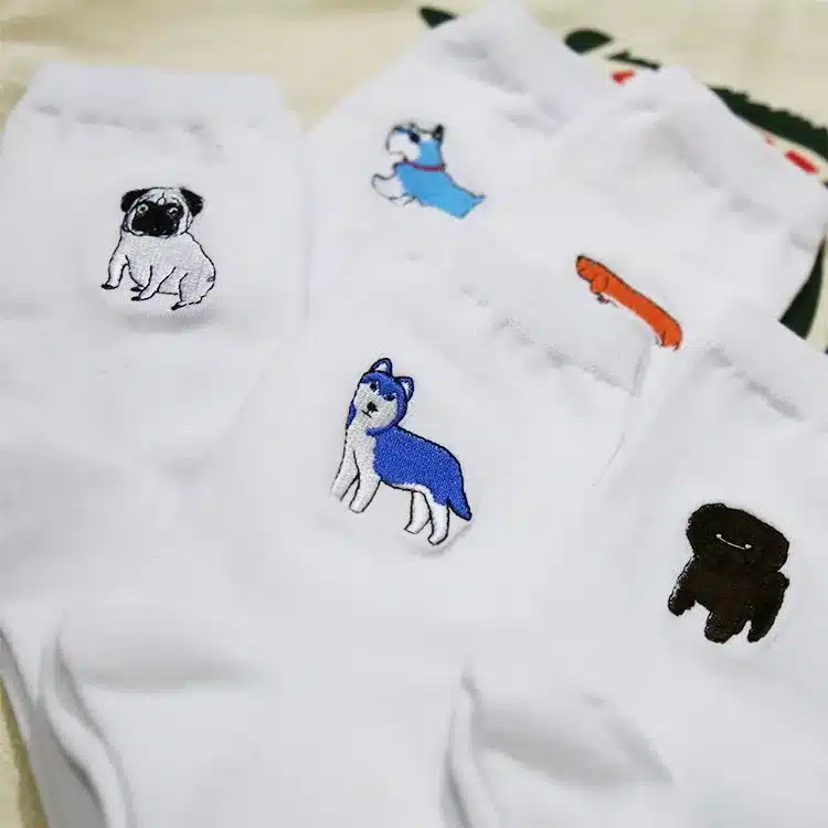 cute animal husky embroidery women cotton white socks lovely dog Jacquard female pure color socks funny kawaii pug meias soks 7