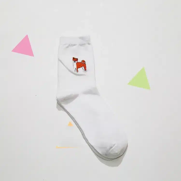 cute animal husky embroidery women cotton white socks lovely dog Jacquard female pure color socks funny kawaii pug meias soks 8