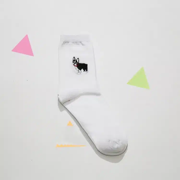 cute animal husky embroidery women cotton white socks lovely dog Jacquard female pure color socks funny kawaii pug meias soks 12