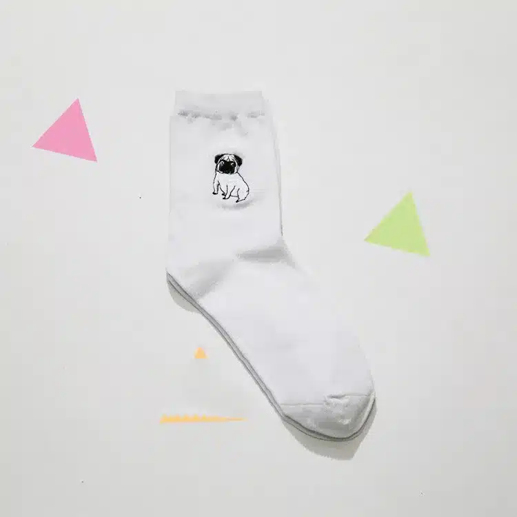 cute animal husky embroidery women cotton white socks lovely dog Jacquard female pure color socks funny kawaii pug meias soks 13